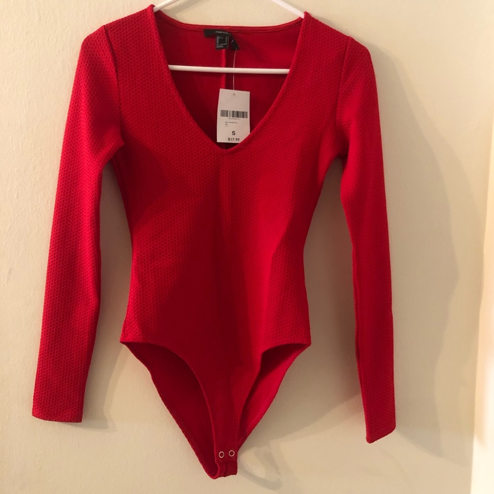 Ribbed Red Bodysuit Leotard Body Suit